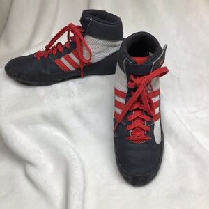 Adidas Grey and Red Boys Wrestling Shoes with White Accents